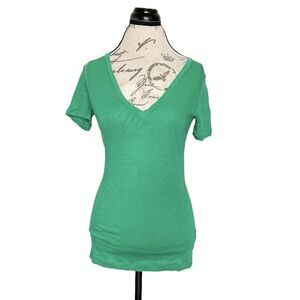 J Crew Womens Blouse Size XS Vintage 100% Cotton Green V Neckline Christmas